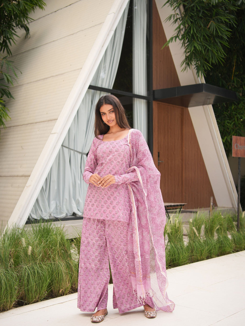 Jhilmil Pink Three Piece Flared Set