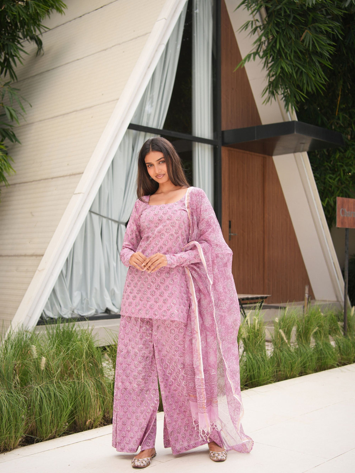 Jhilmil Pink Three Piece Flared Set