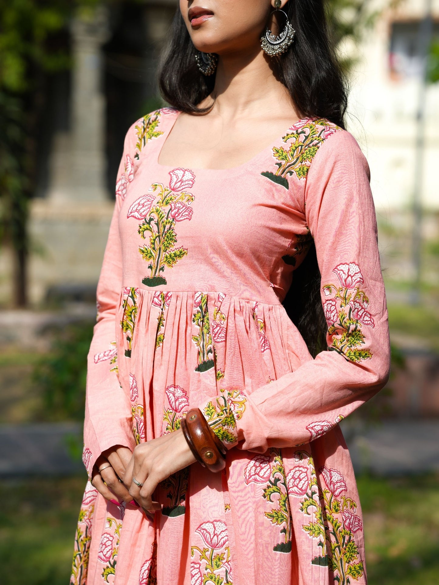 Rehmat Pink Cotton Anarkali Kameez with Floral Print