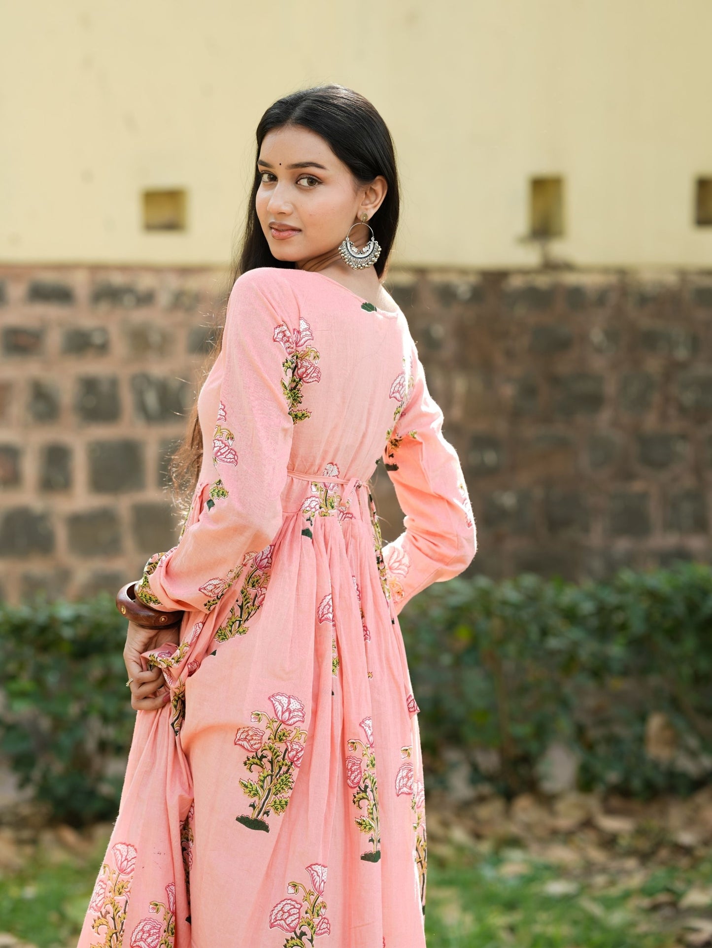 Rehmat Pink Cotton Anarkali Kameez with Floral Print