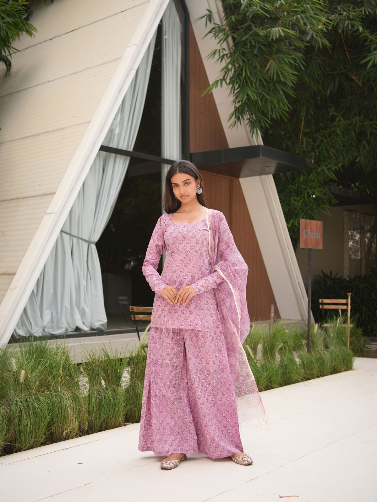 Jhilmil Pink Three Piece Flared Set