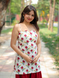 Flora Rahi White & Red Handblock Short Kurti for Women