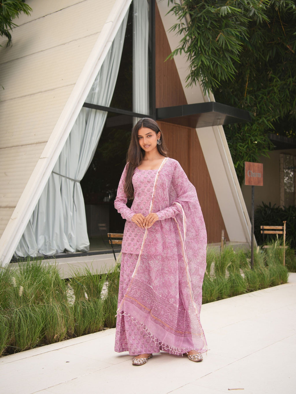 Jhilmil Pink Three Piece Flared Set