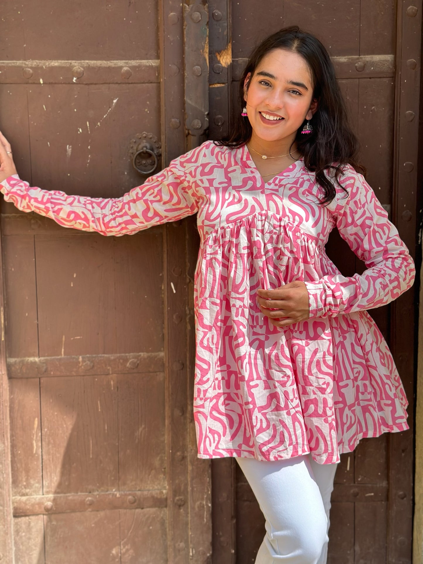 Pink abstract kurta