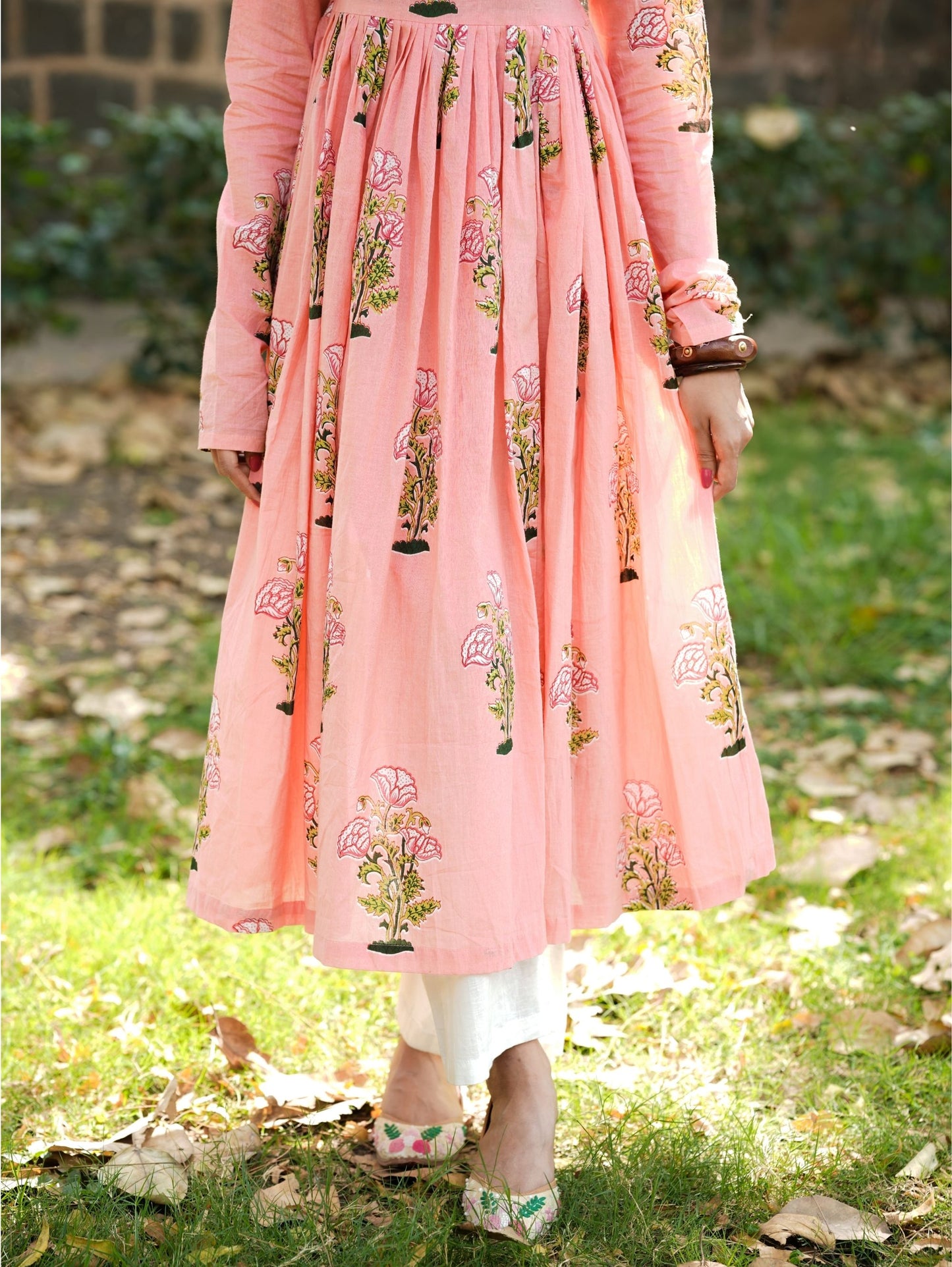 Rehmat Pink Cotton Anarkali Kameez with Floral Print