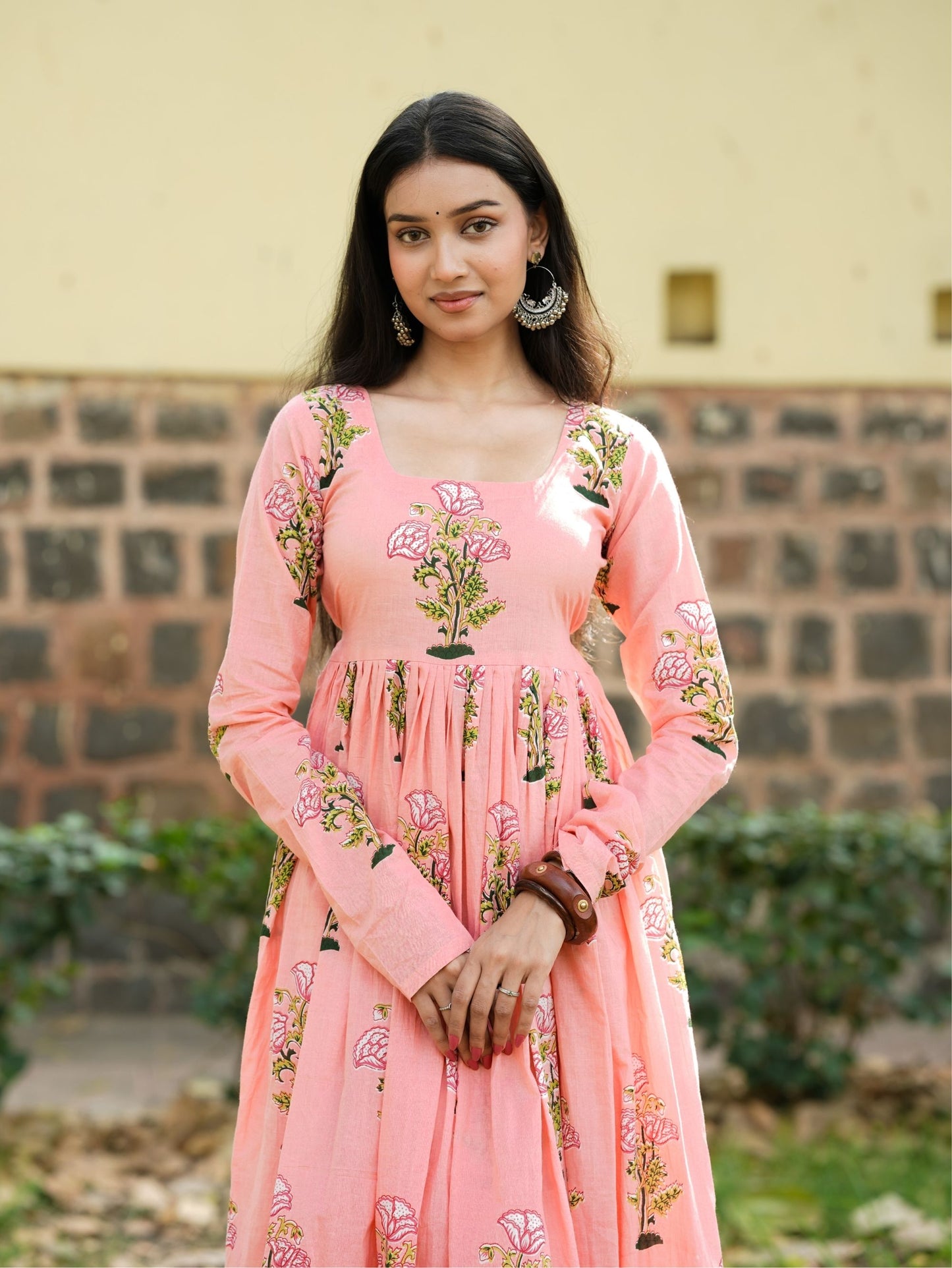 Rehmat Pink Cotton Anarkali Kameez with Floral Print