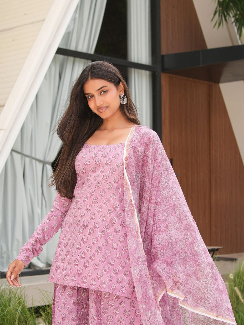 Jhilmil Pink Three Piece Flared Set