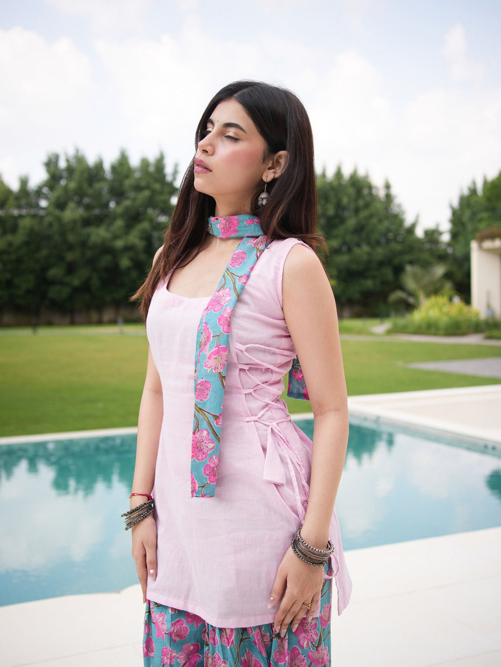 Gulri Pink & Blue Three Piece Farshi Set