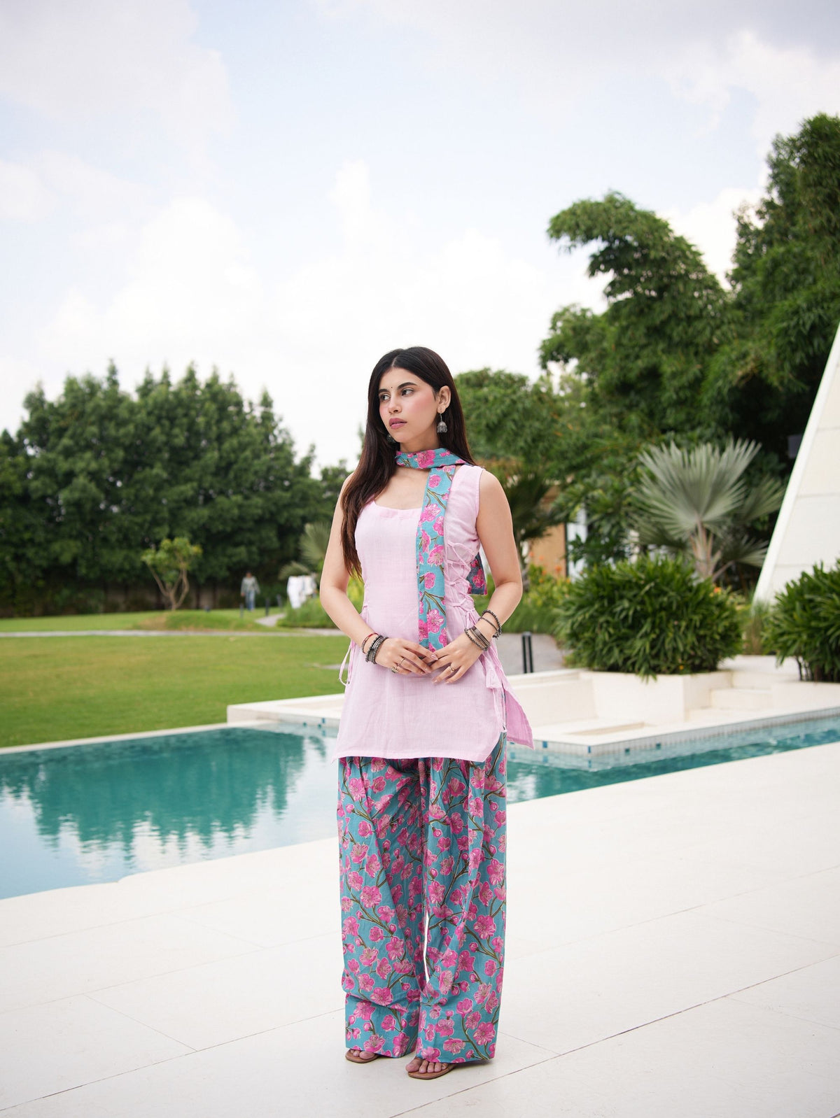 Gulri Pink & Blue Three Piece Farshi Set