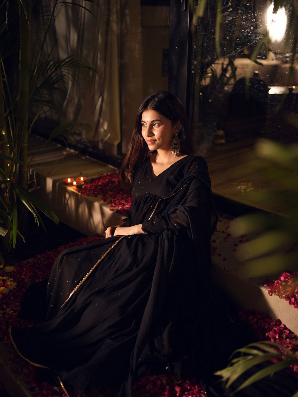 Cham Cham Black Alia Cut Three Piece Anarkali Set