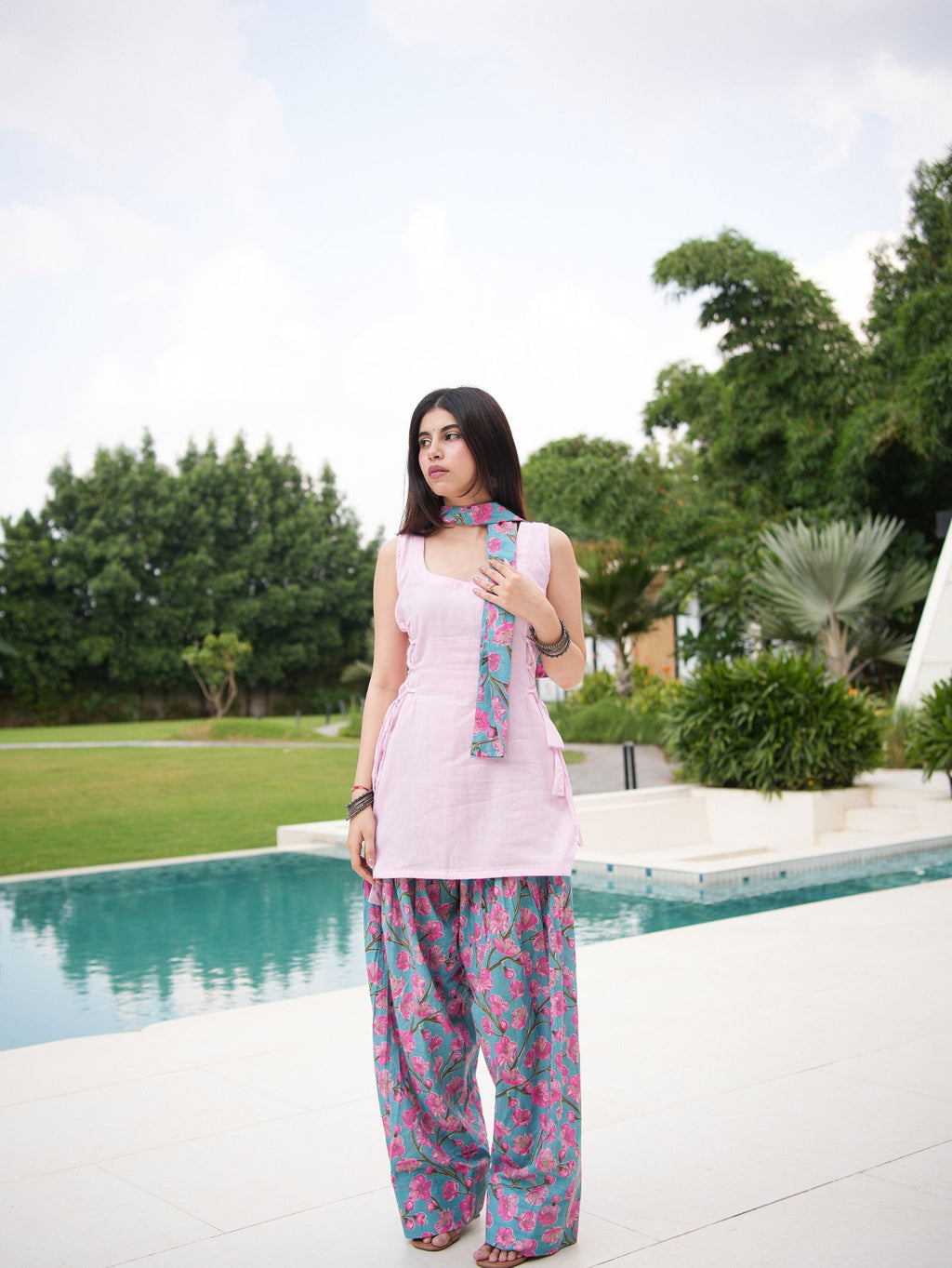 Gulri Pink & Blue Three Piece Farshi Set