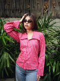 Aditi Cotton Shirt for Women - Pink Striped Corset Back Shirt