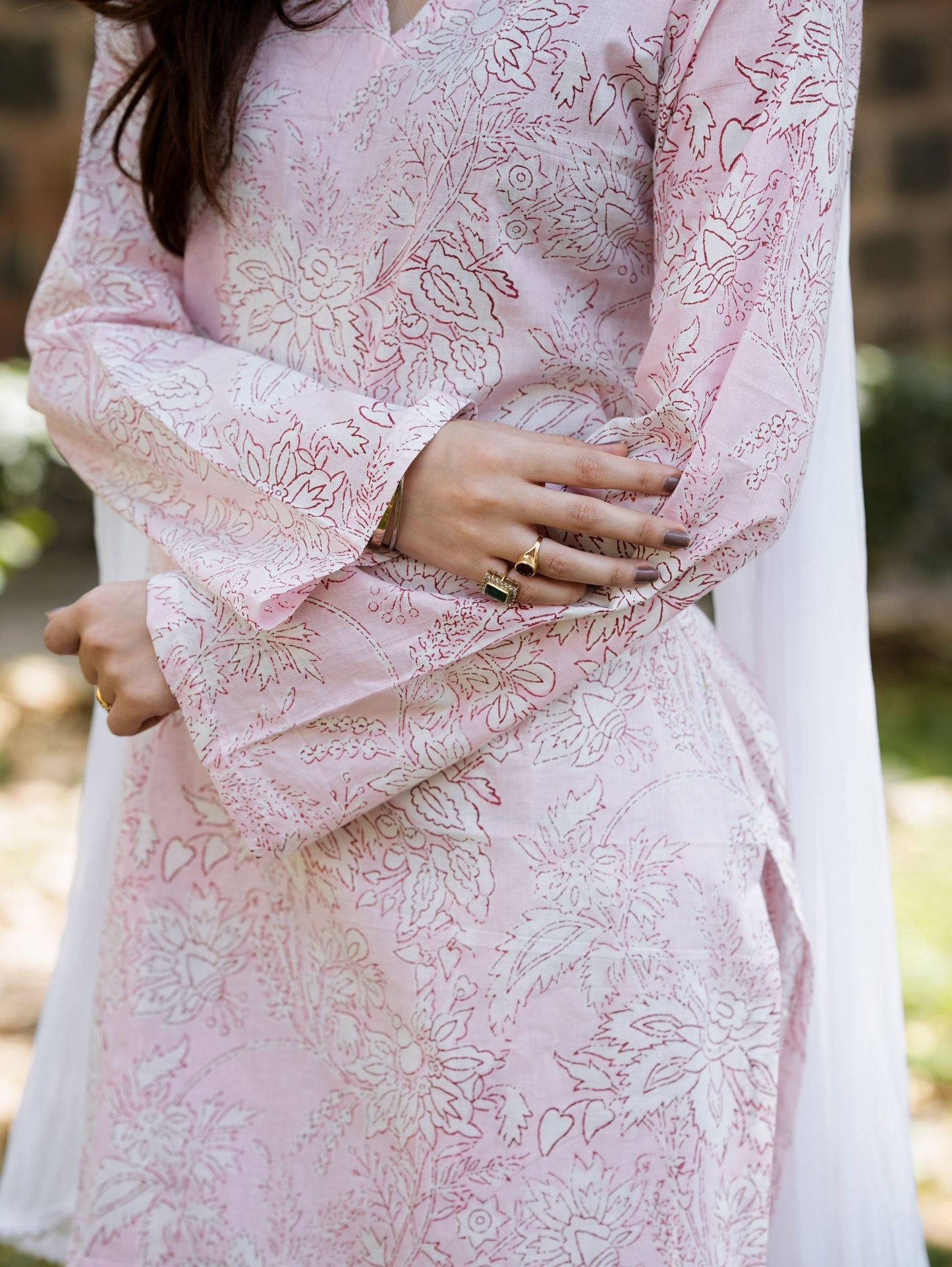 Paro Pink Cotton Farshi Salwar Kurta Set with Chiffon Dupatta