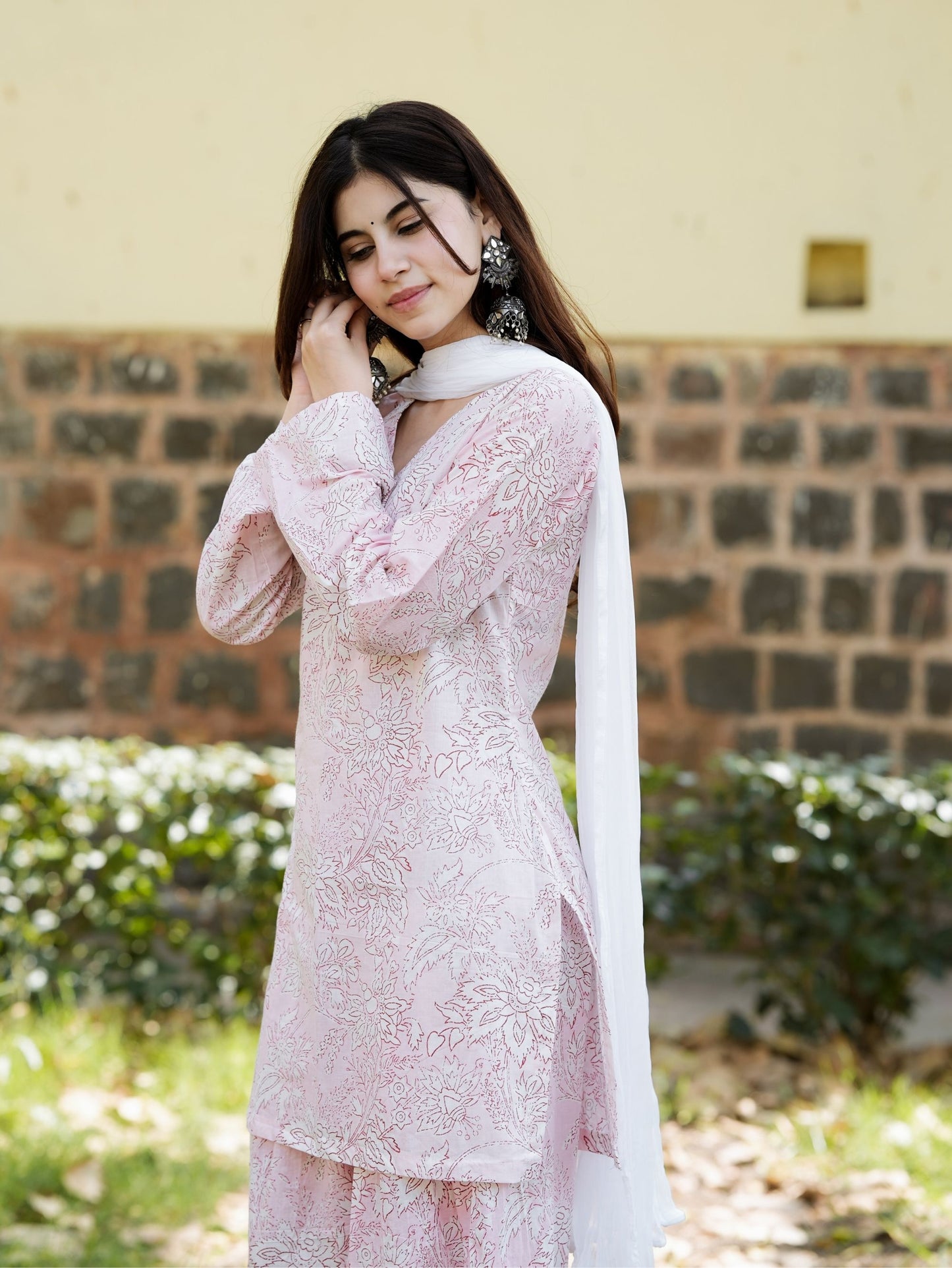 Paro Pink Cotton Farshi Salwar Kurta Set with Chiffon Dupatta