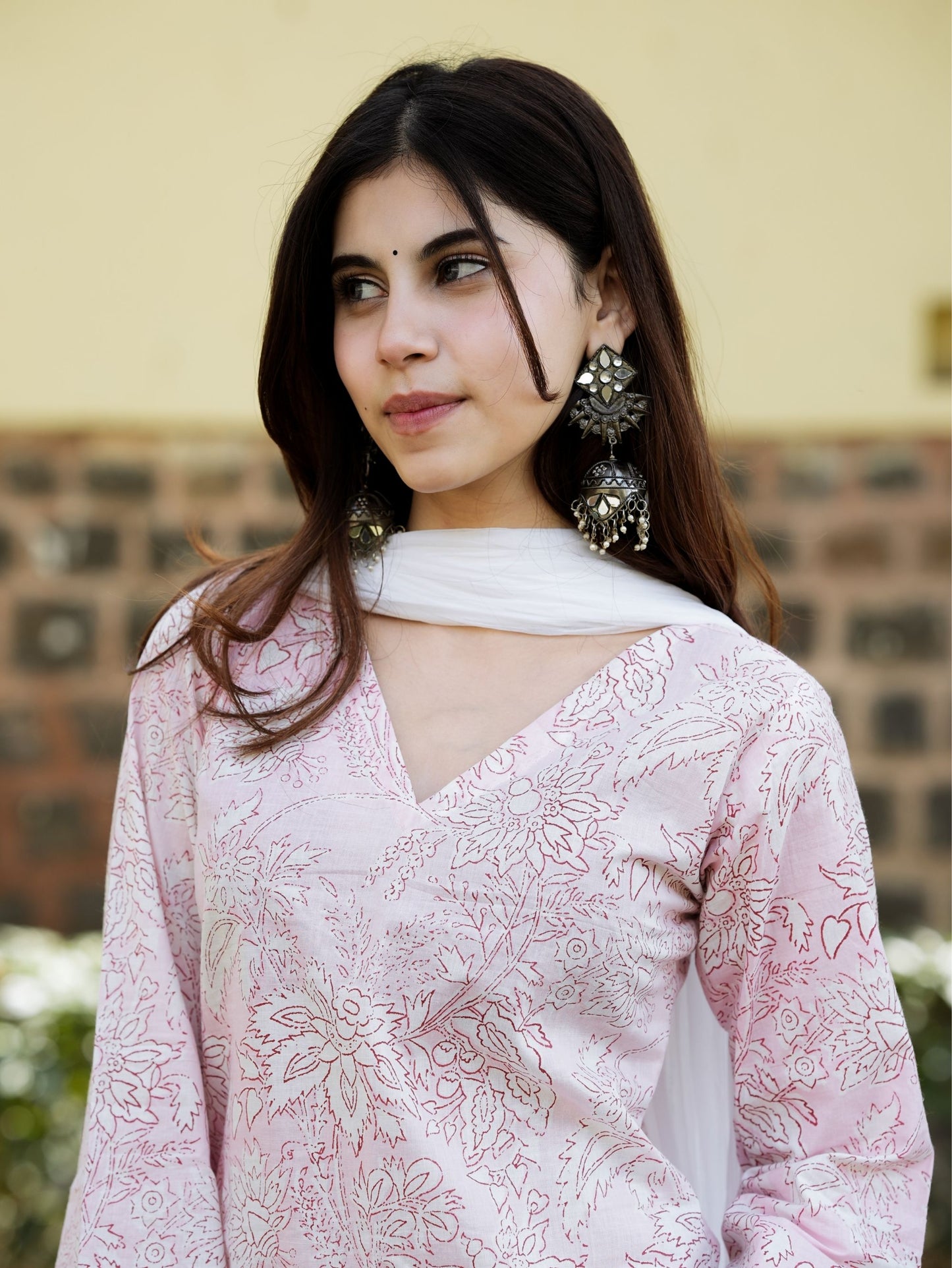 Paro Pink Cotton Farshi Salwar Kurta Set with Chiffon Dupatta