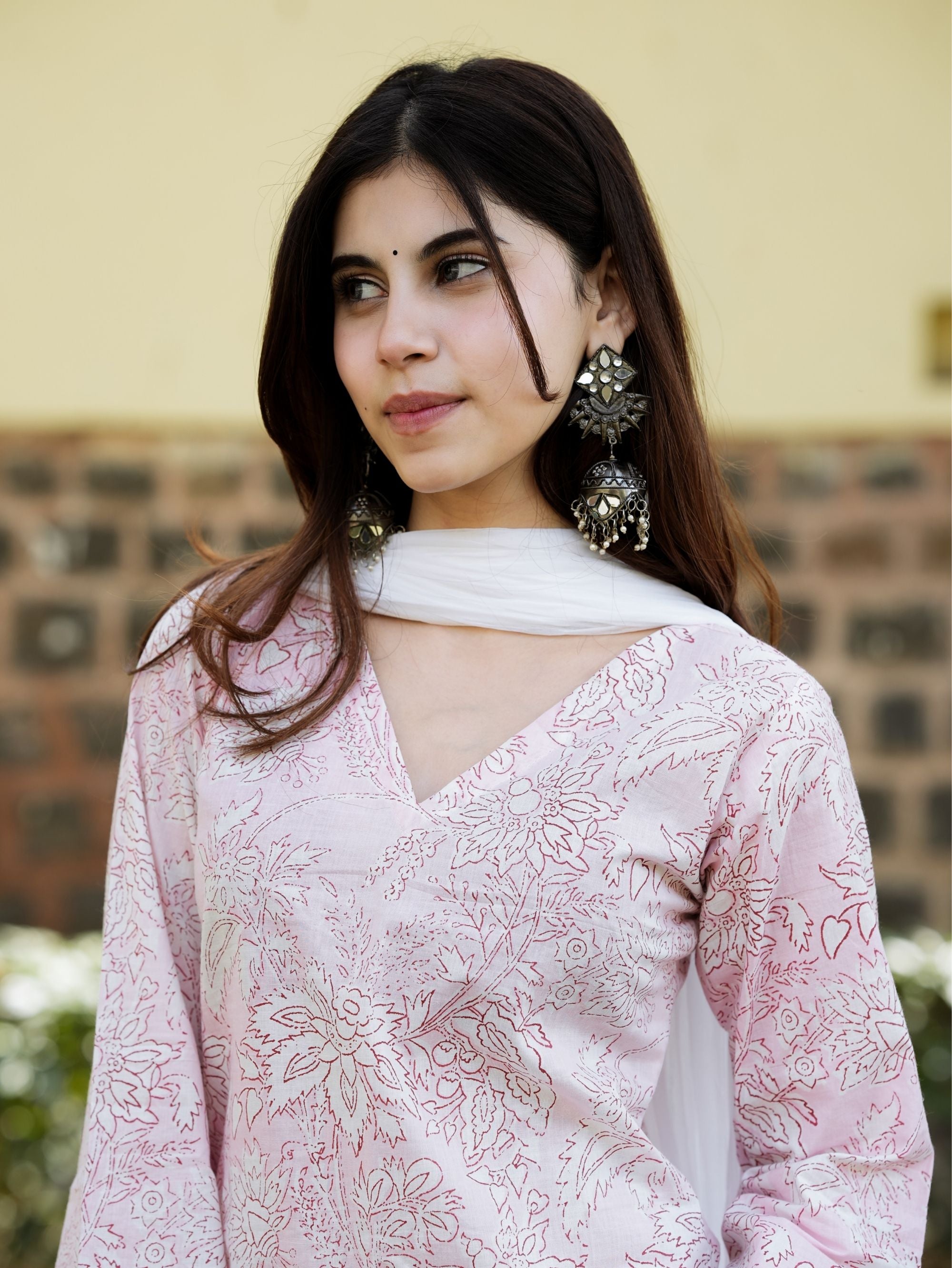 Paro Pink Cotton Farshi Salwar Kurta Set with Chiffon Dupatta