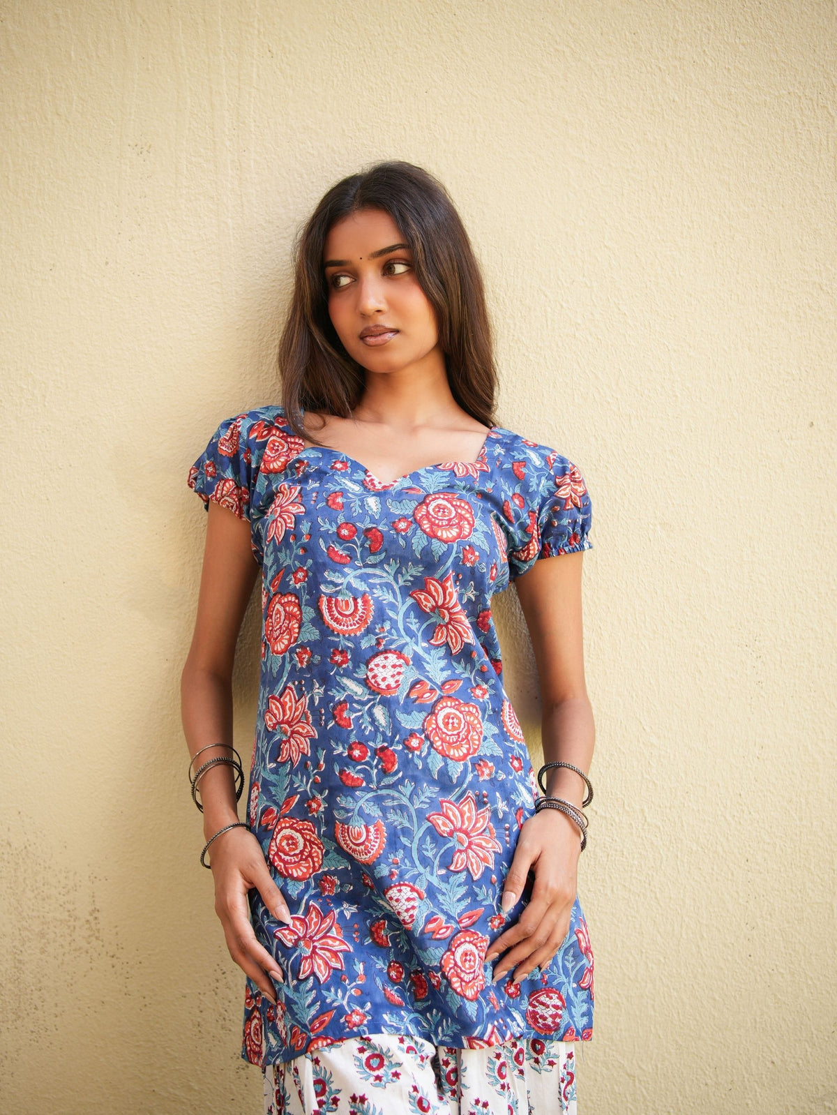 Malini Blue, Red & White Two Piece Farshi Set