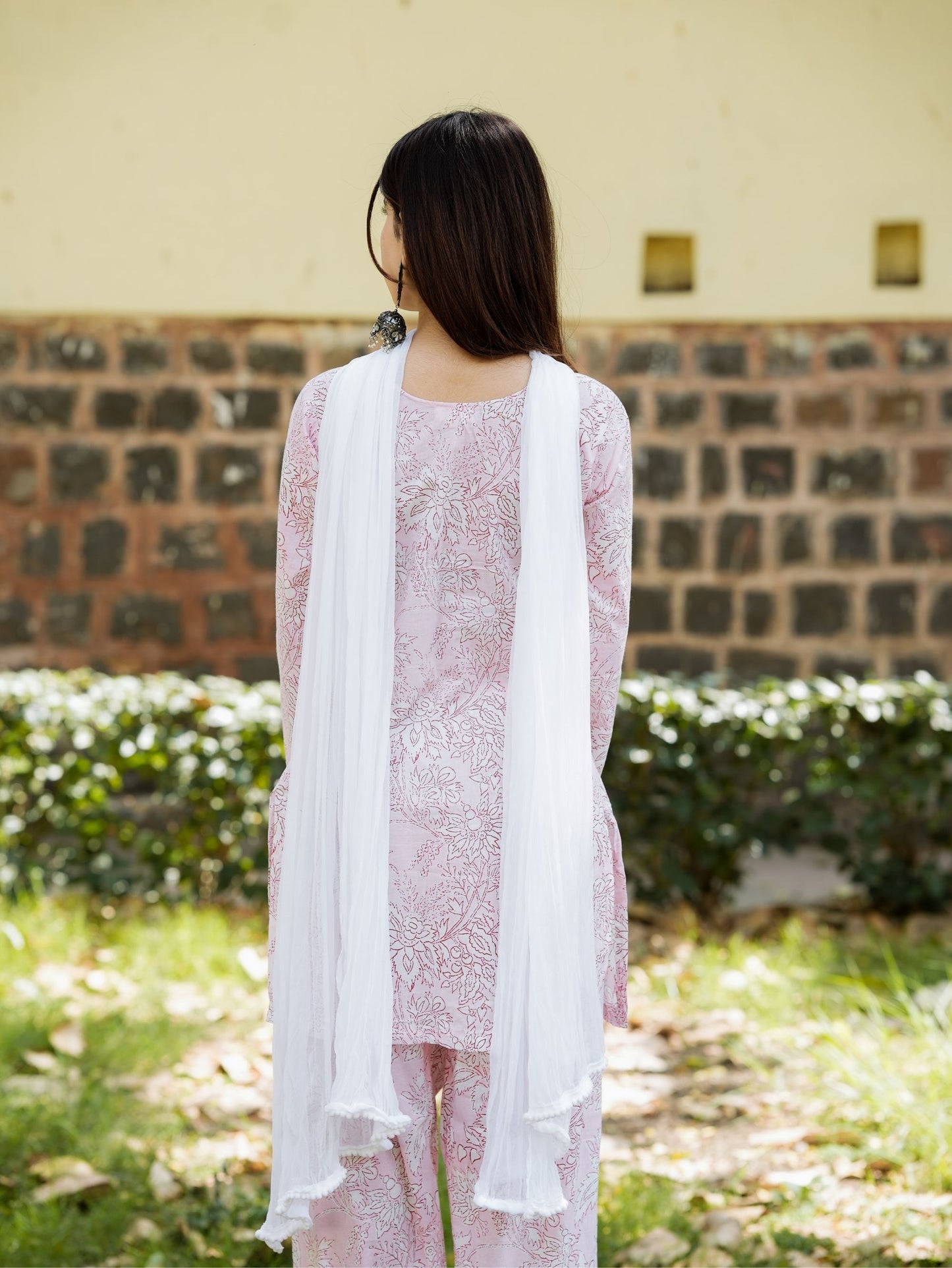 Paro Pink Cotton Farshi Salwar Kurta Set with Chiffon Dupatta