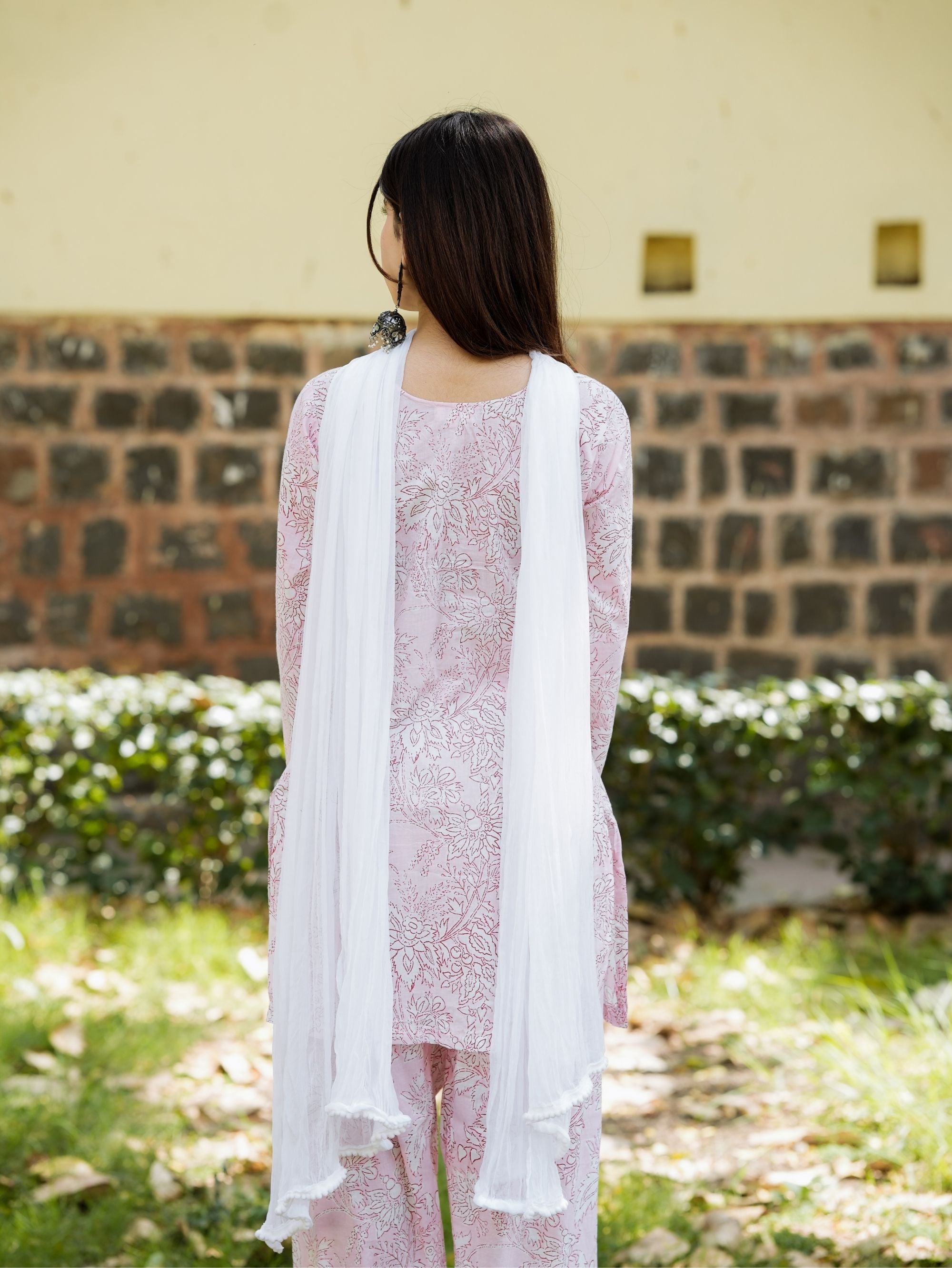 Paro Pink Cotton Farshi Salwar Kurta Set with Chiffon Dupatta