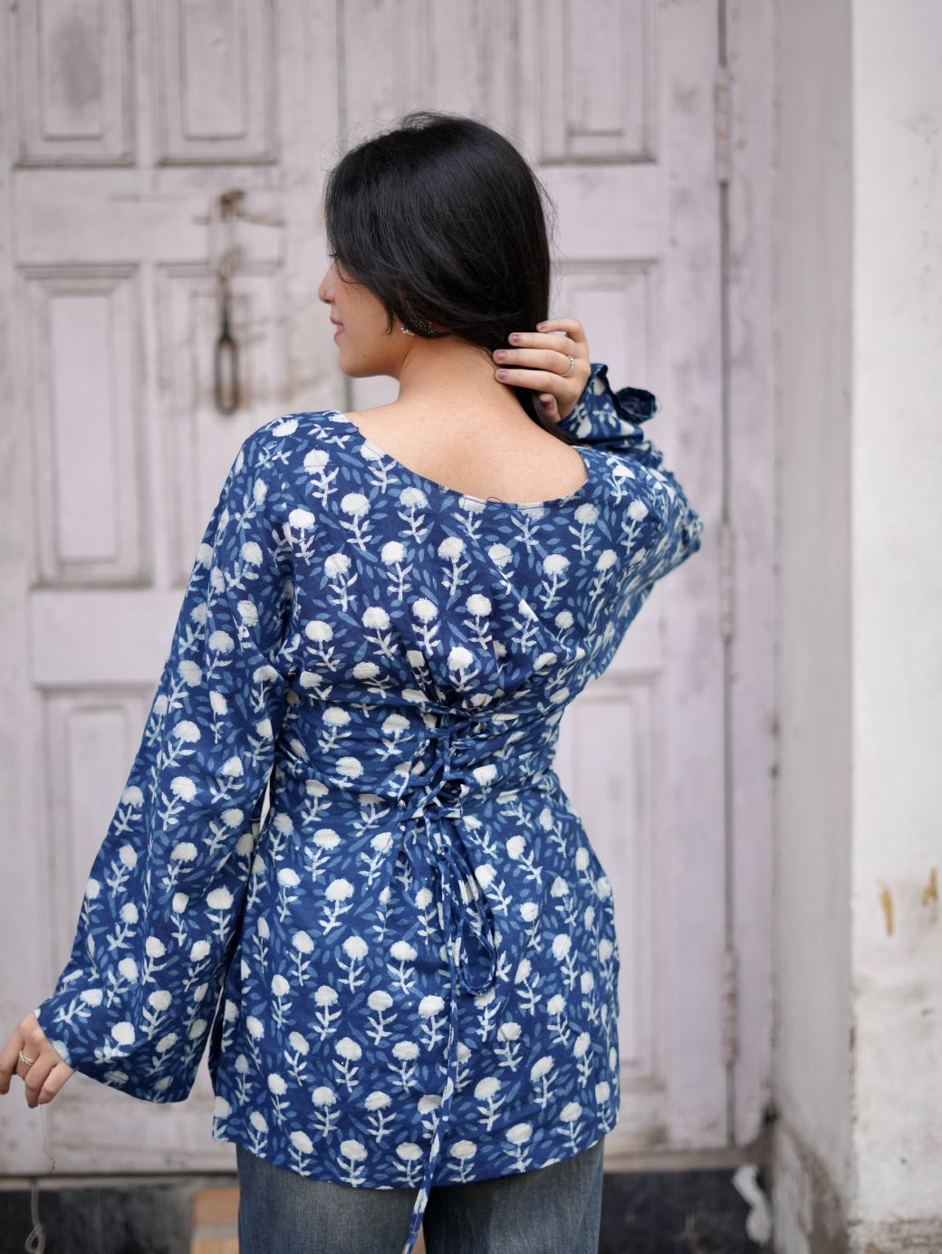 Sky Flora Cotton Square Neck Short Kurti