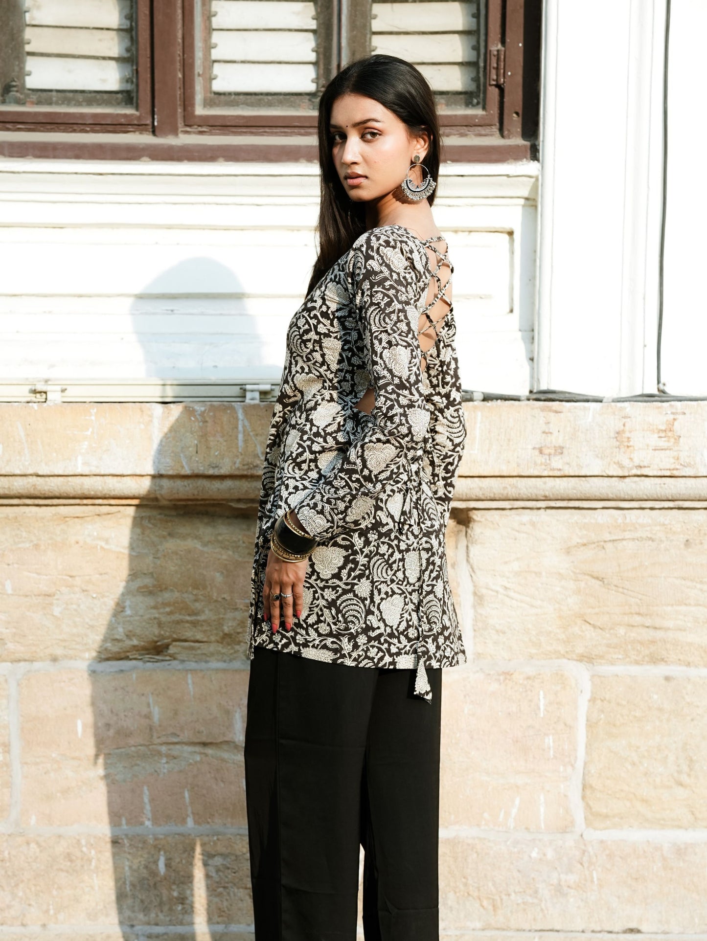 Ragini Black Handblock Sweetheart Neck Short Kurti