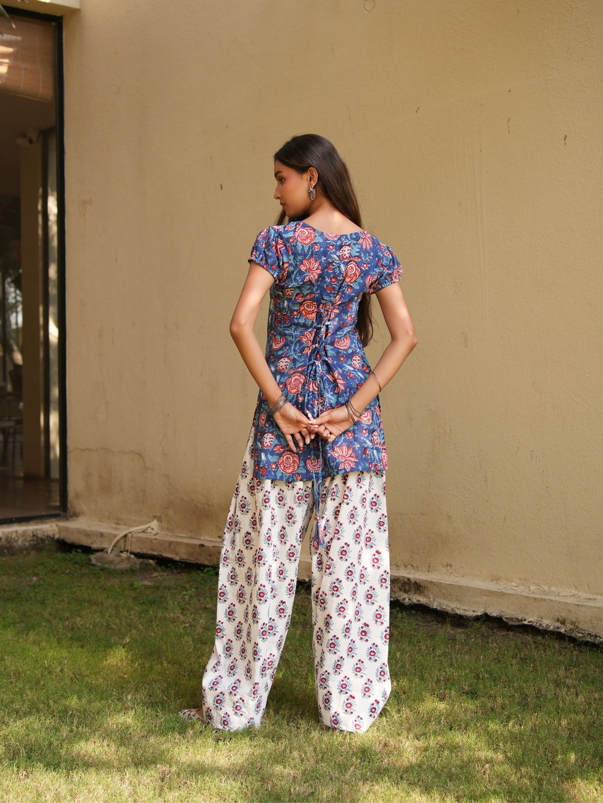 Malini Blue, Red & White Two Piece Farshi Set