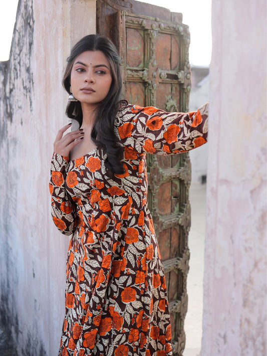 Rangrez Phool Handblock Cotton Kameez