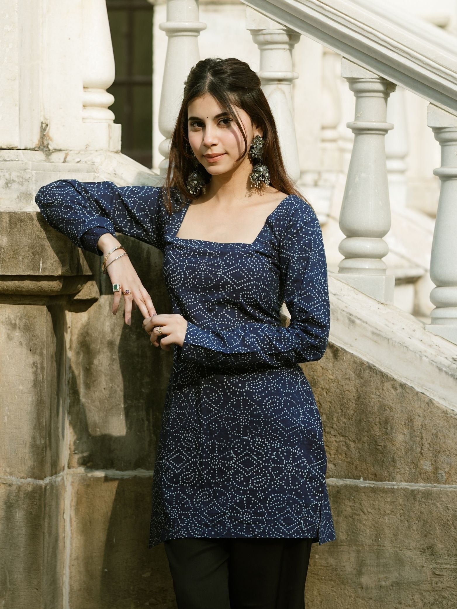 Amaya Blue Bandhani Print Cotton Short Kurti