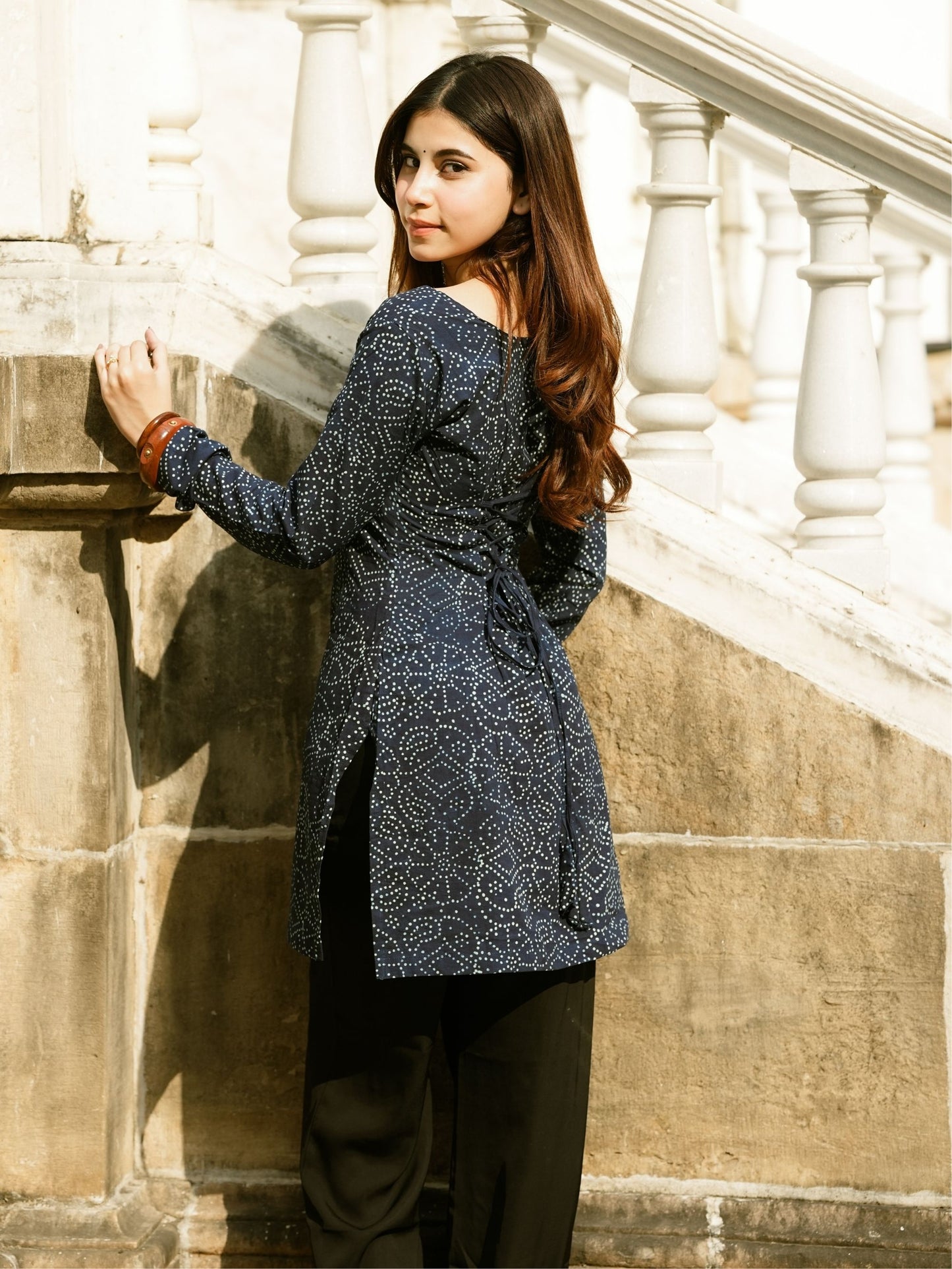 Amaya Blue Bandhani Print Cotton Short Kurti