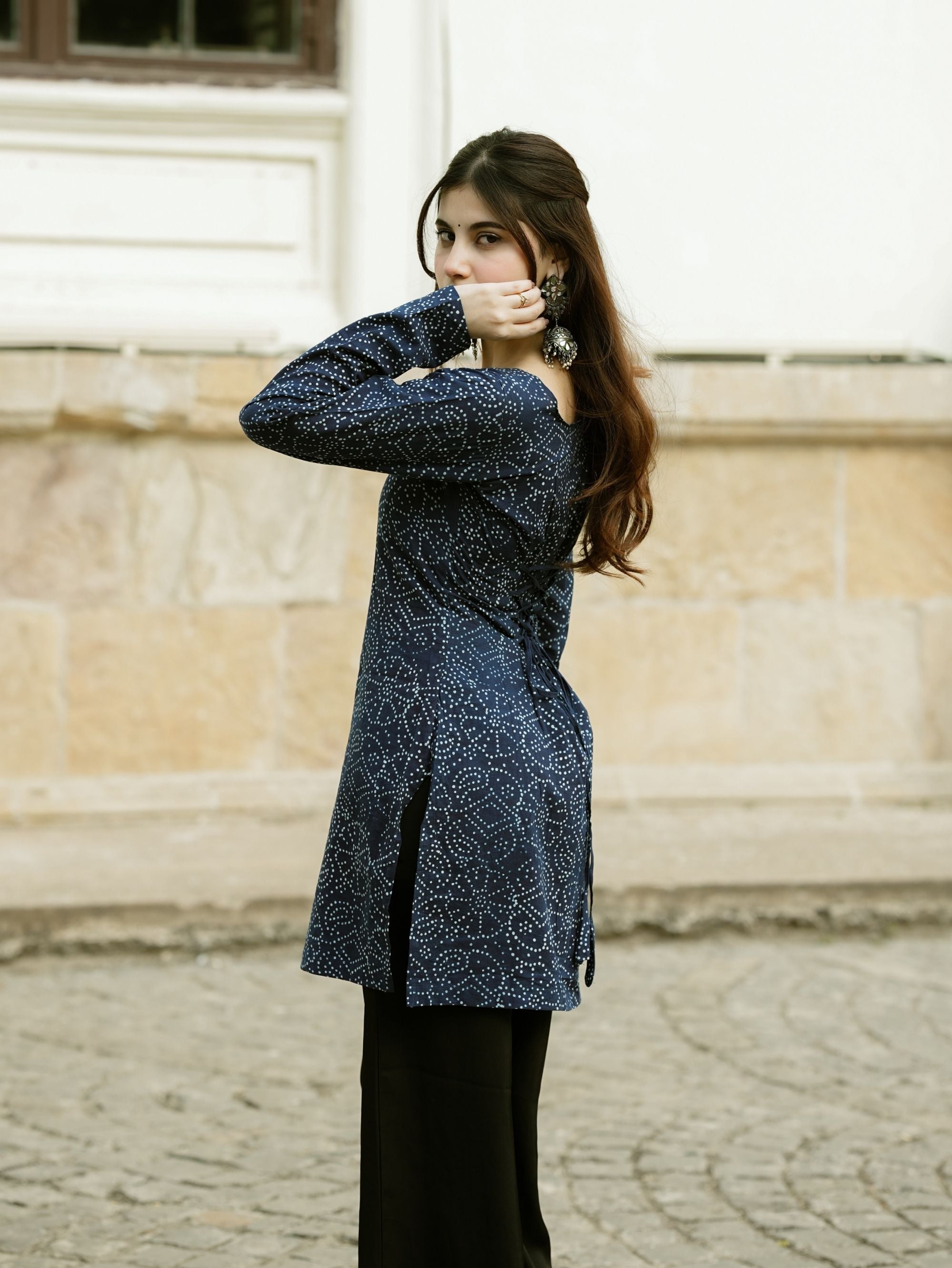 Amaya Blue Bandhani Print Cotton Short Kurti