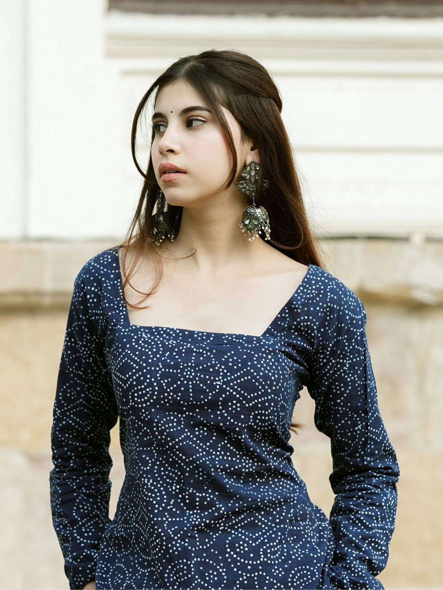 Amaya Blue Bandhani Print Cotton Short Kurti