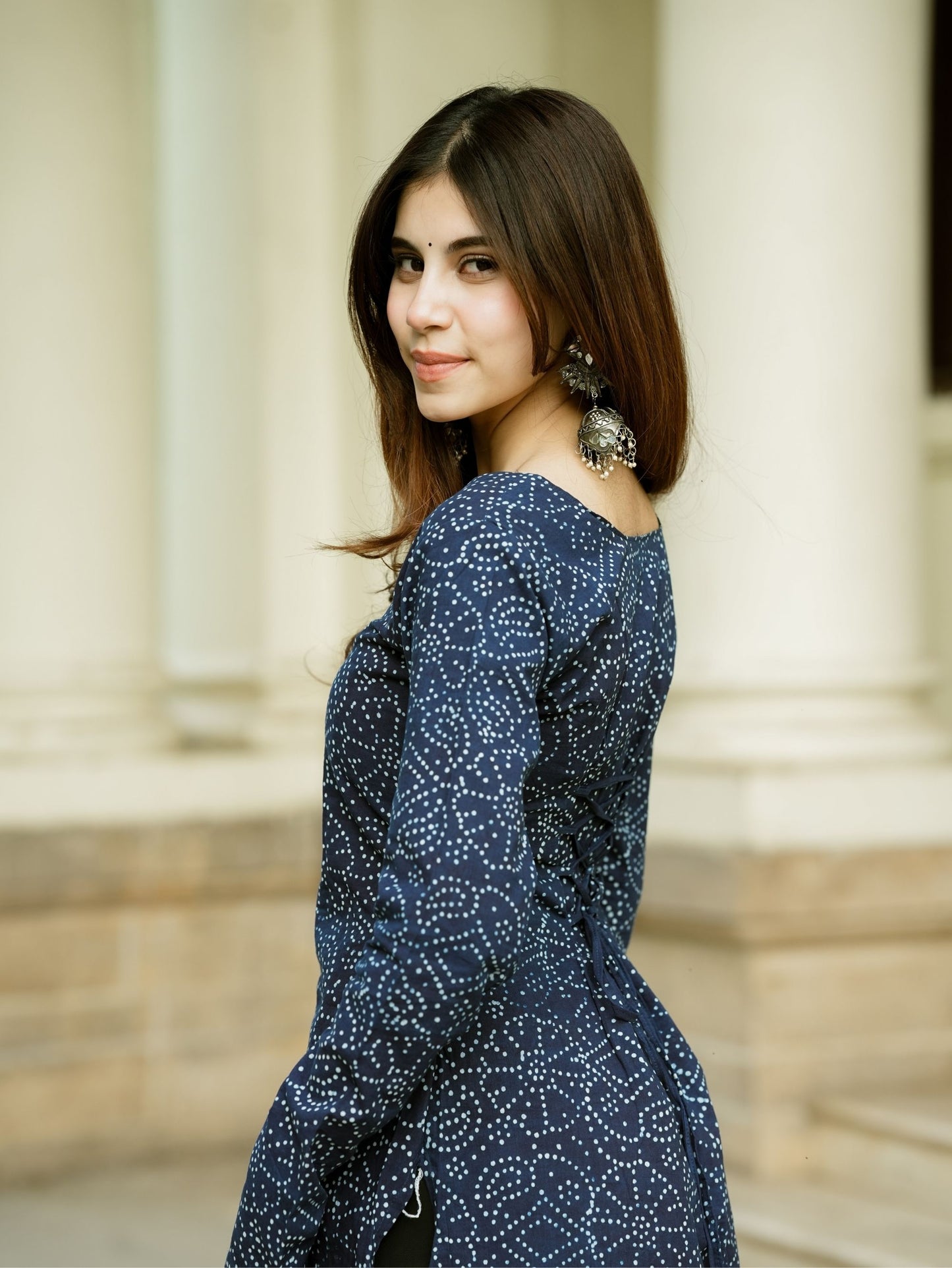 Amaya Blue Bandhani Print Cotton Short Kurti