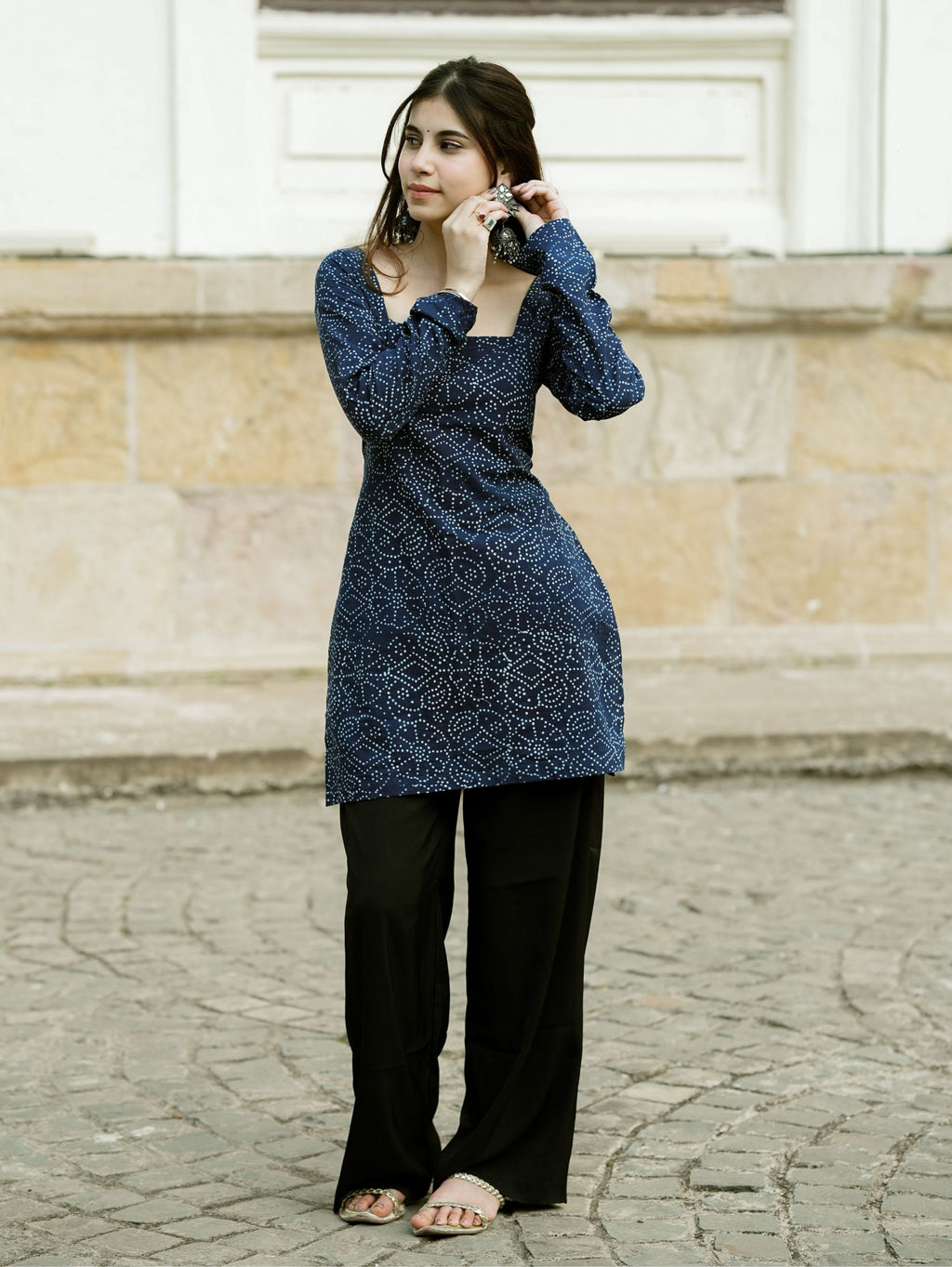 Amaya Blue Bandhani Print Cotton Short Kurti