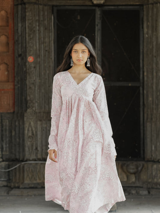 Blush Pink Alia Cut Cotton Anarkali Suit Set