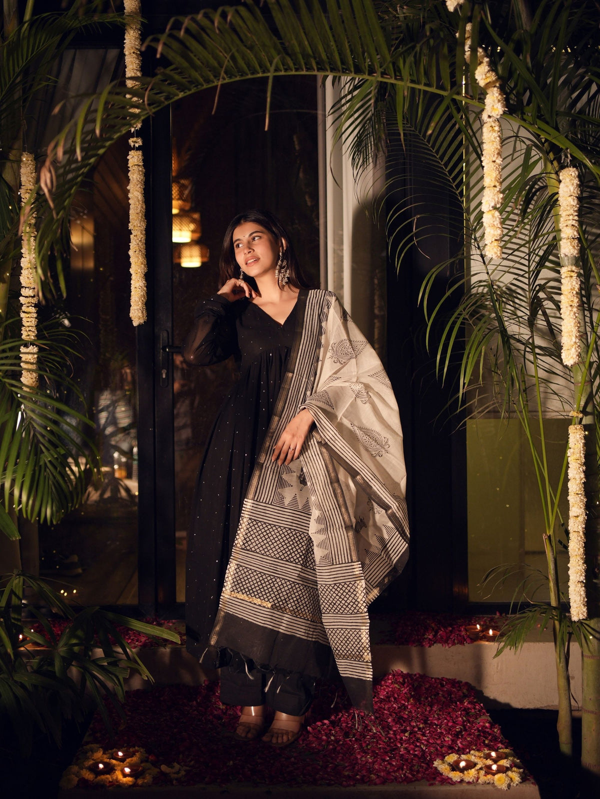 Kumkum Black Heritage Inspired Three Piece Anarkali Set