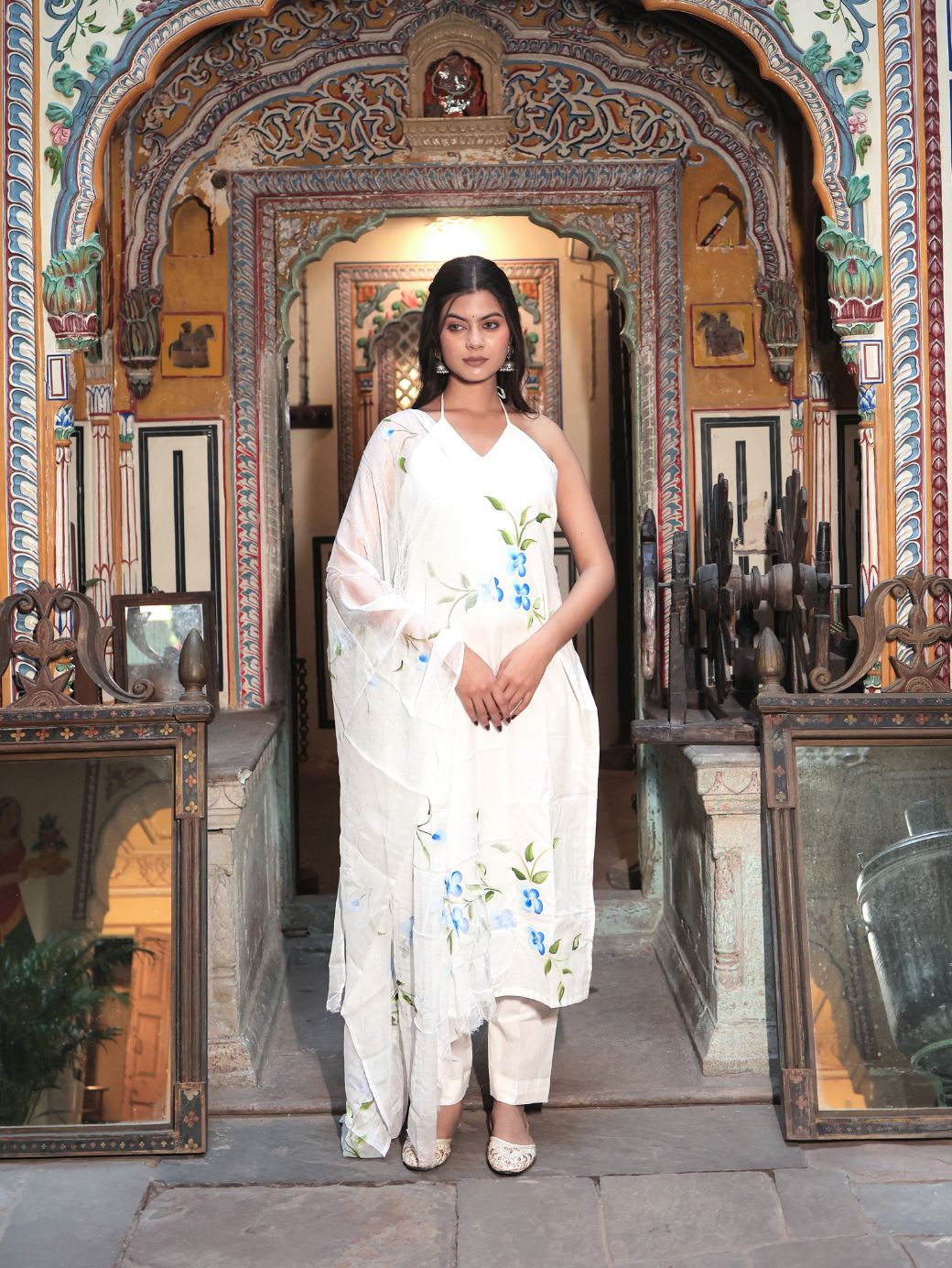 Mustard Phool Collection Kurta with Rice Stitch Embroidery