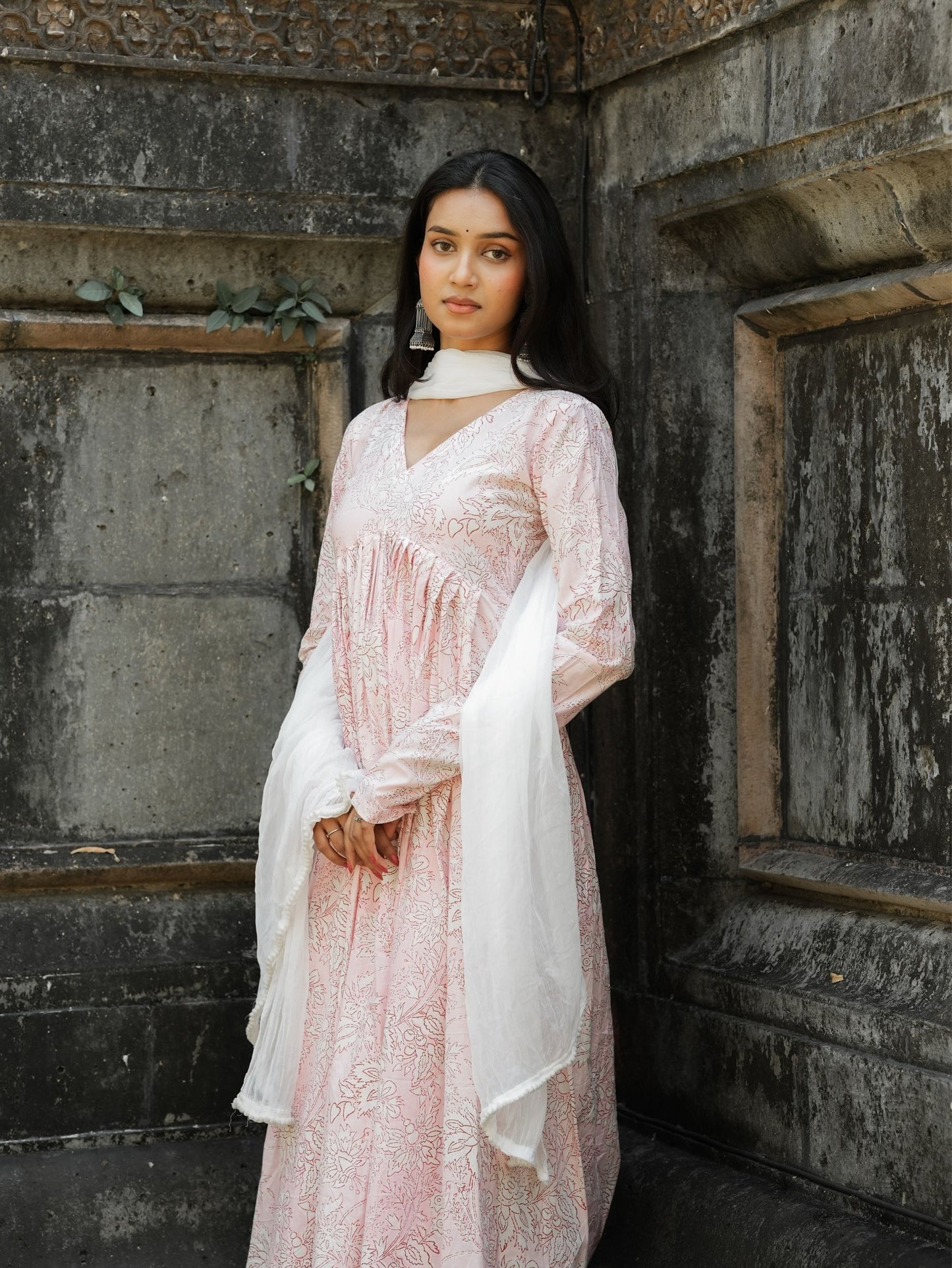 Blush Pink Alia Cut Cotton Anarkali Suit Set