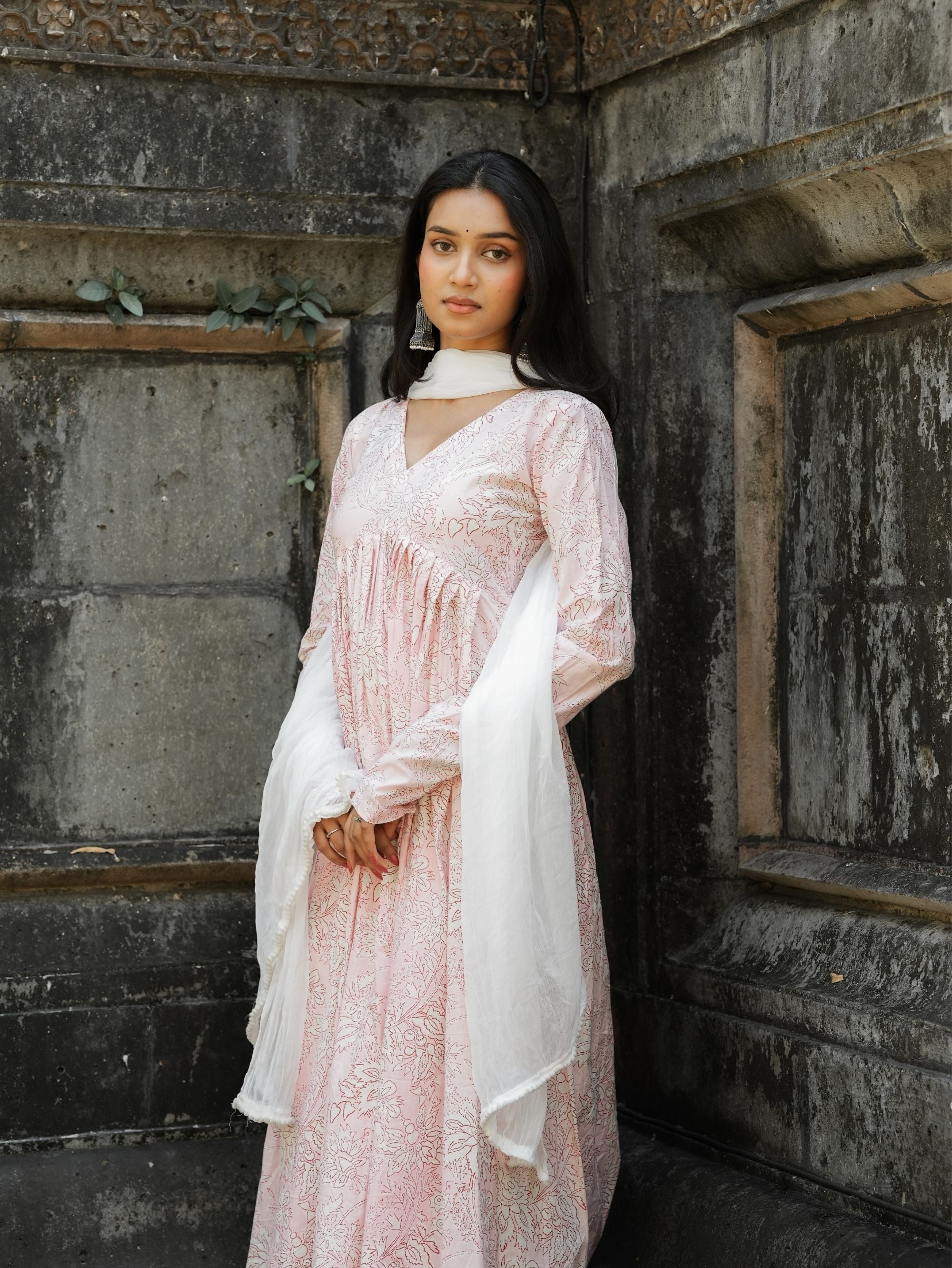 Blush Pink Alia Cut Cotton Anarkali Suit Set