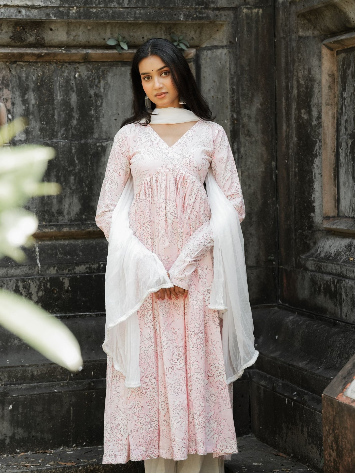 Blush Pink Alia Cut Cotton Anarkali Suit Set