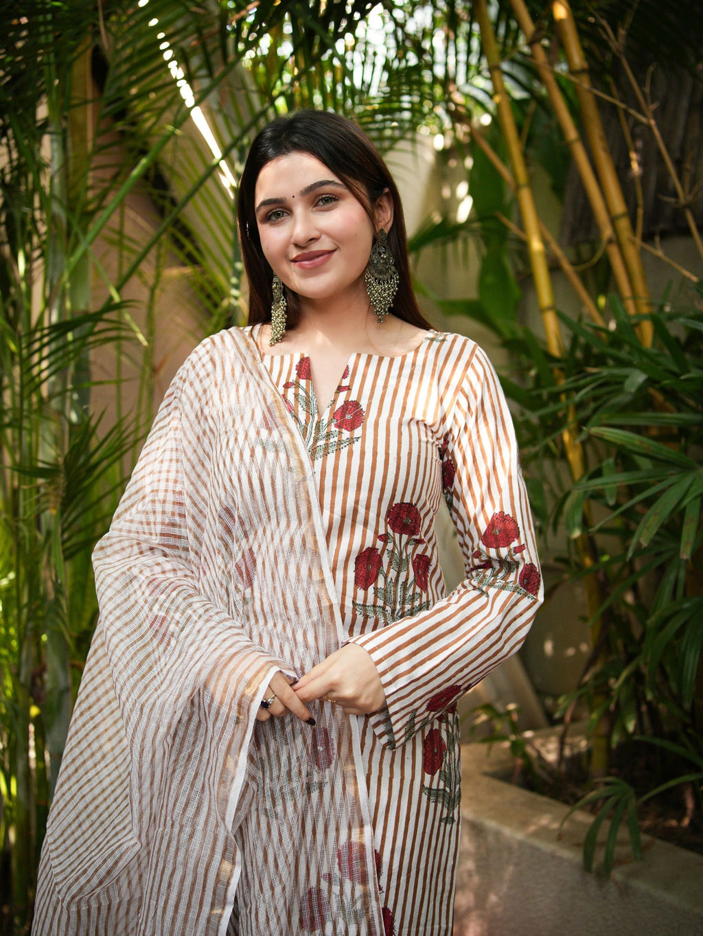 Nazneen Maroon & Beige Three Piece Straight Set
