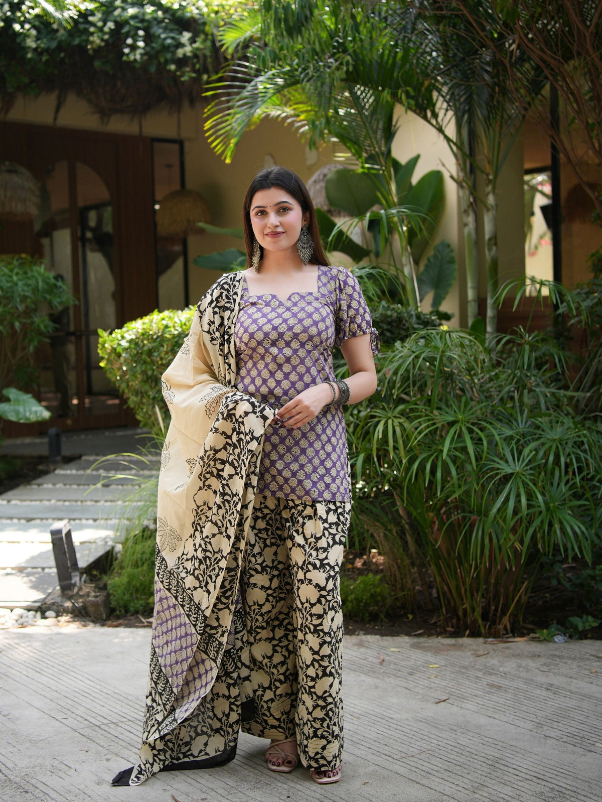 Mala Purple & Black Three Piece Farshi Set