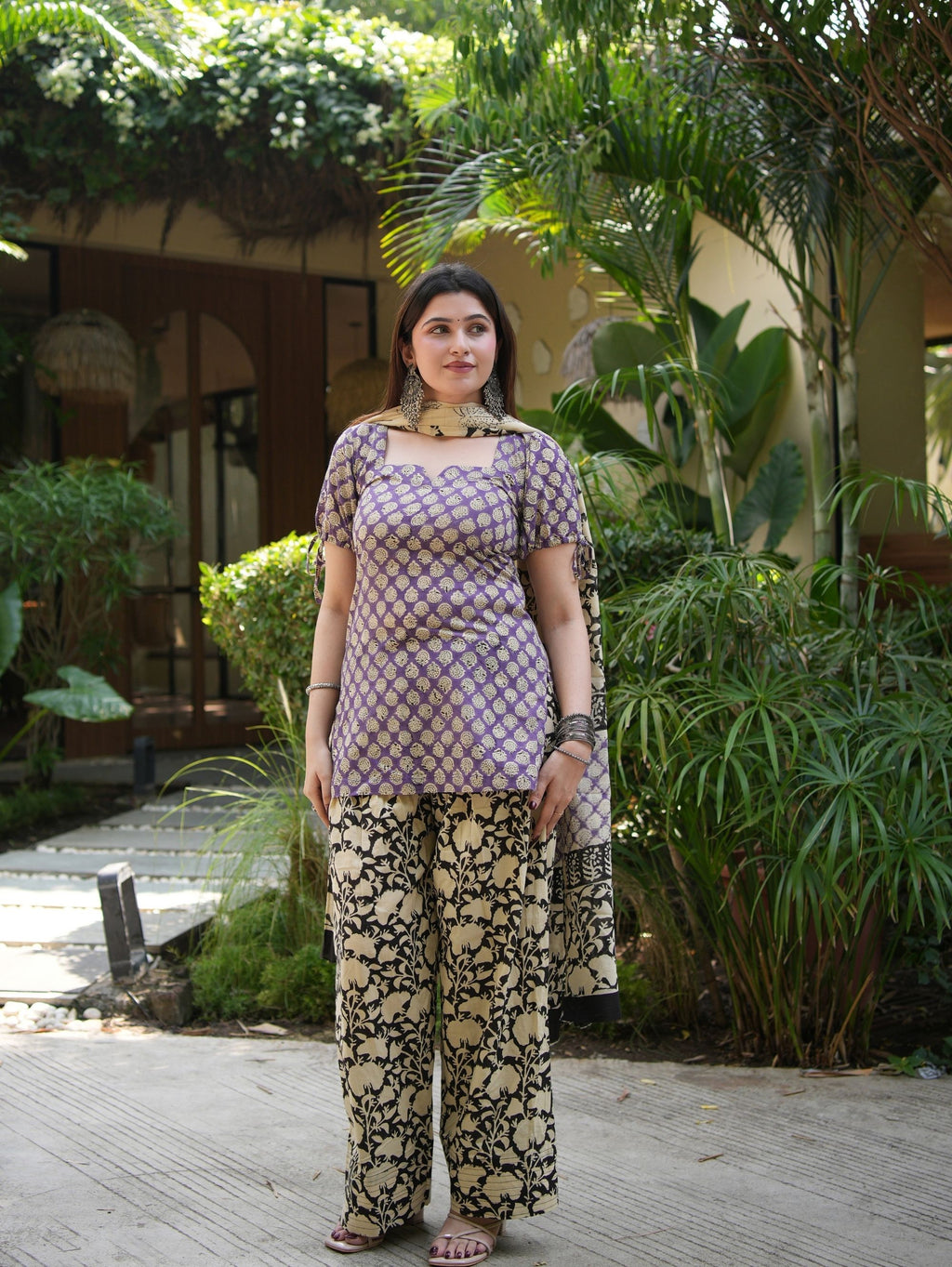 Mala Purple & Black Three Piece Farshi Set