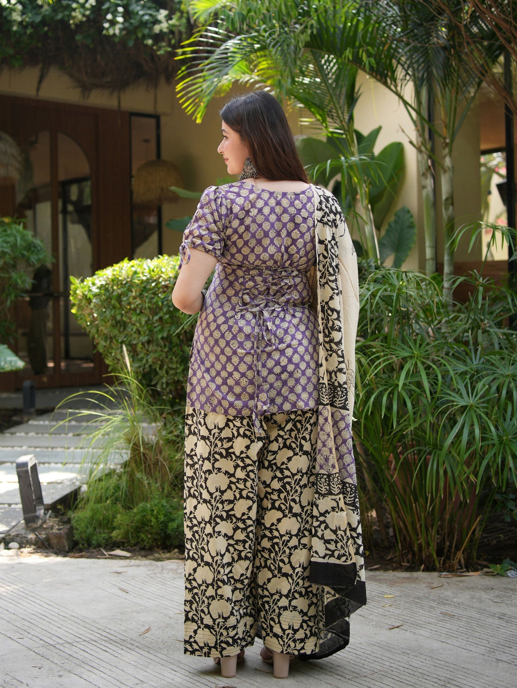 Mala Purple & Black Three Piece Farshi Set