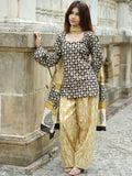 Sifra Three Piece Farshi Set for Women - Black & Beige Handblock Cotton Suit Set with Dupatta