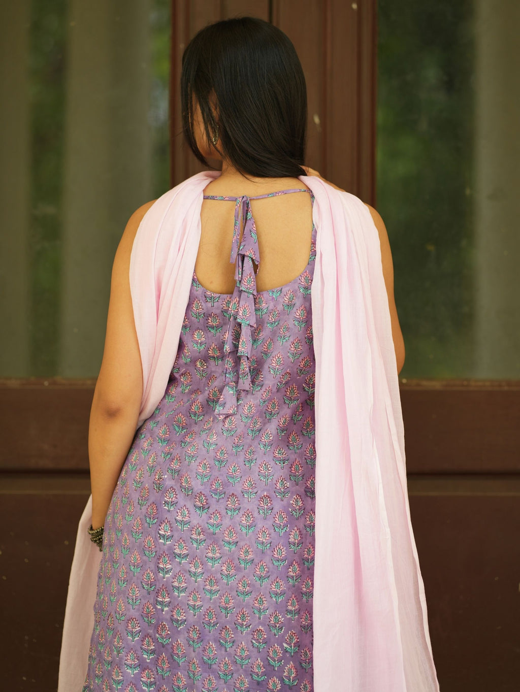 Aarohi Three Piece Straight Kurta Set for Women - Purple & Pink Cotton Suit Set with Mul Cotton Dupatta
