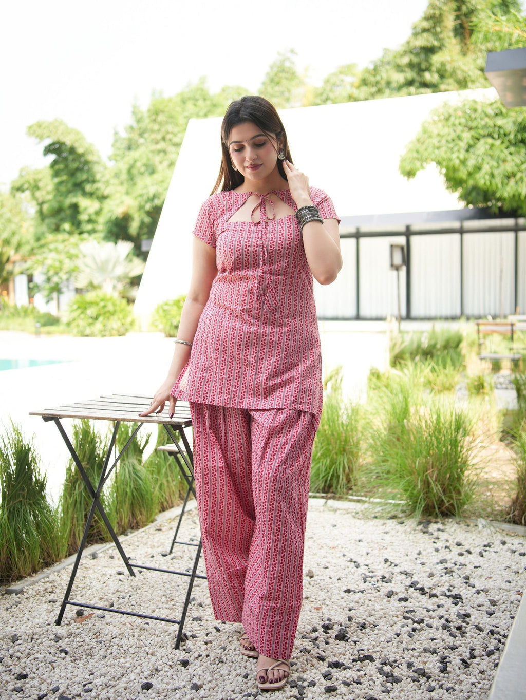 Shabnam Pink Two Piece Farshi Set