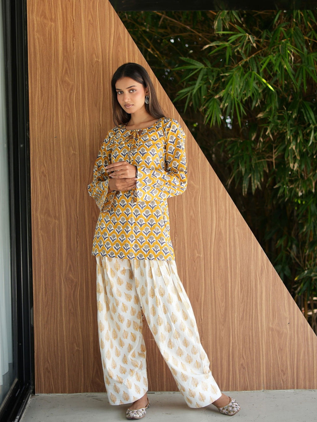 Kanak Yellow & White Two Piece Farshi Set