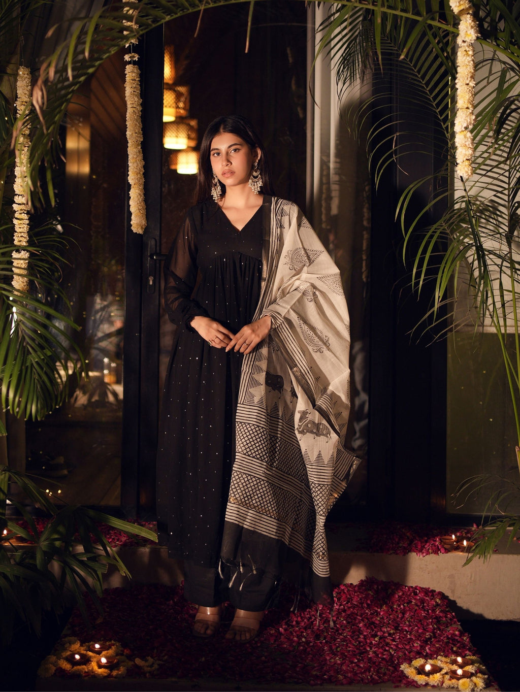 Kumkum Black Heritage Inspired Three Piece Anarkali Set