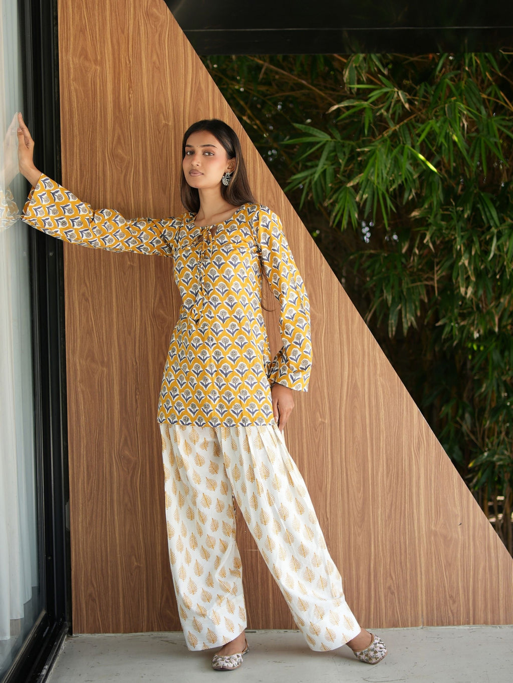 Kanak Yellow & White Two Piece Farshi Set
