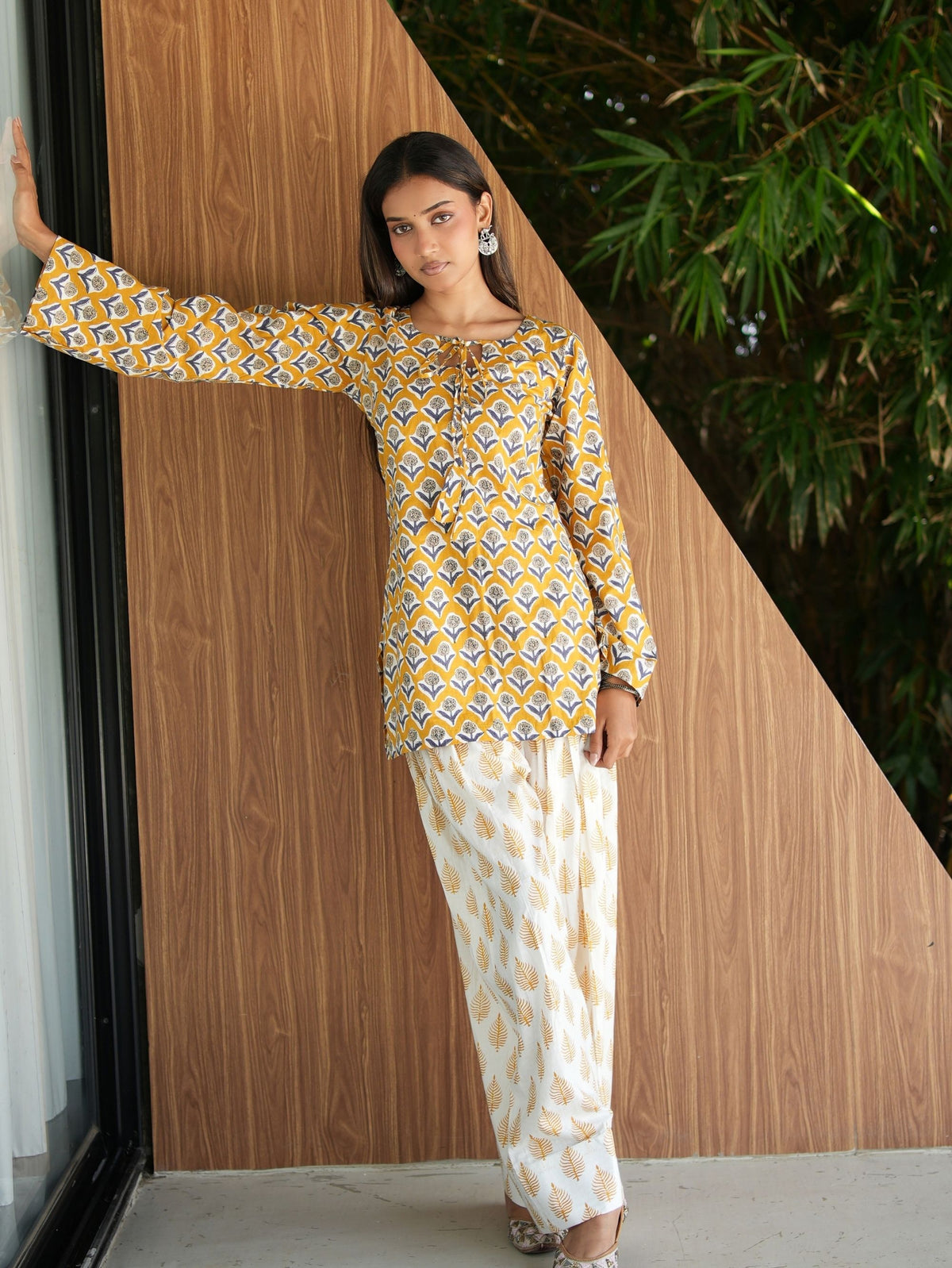 Kanak Yellow & White Two Piece Farshi Set